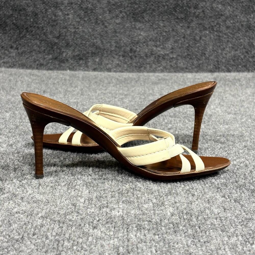 Vintage Gucci Sandals Womens 5.5 EU 36 Beige Crisscross Strappy Slide Heels Mule
